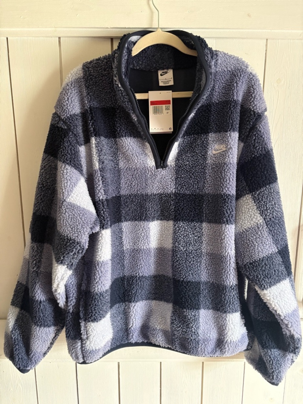 Nike Men’s Checkered Sherpa Half-Zip Pullover - Navy & Light Gray